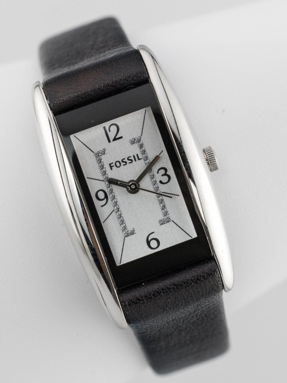 Fossil ES2418 Rectangle Black Leather Quartz Analog Women's Watch New Battery